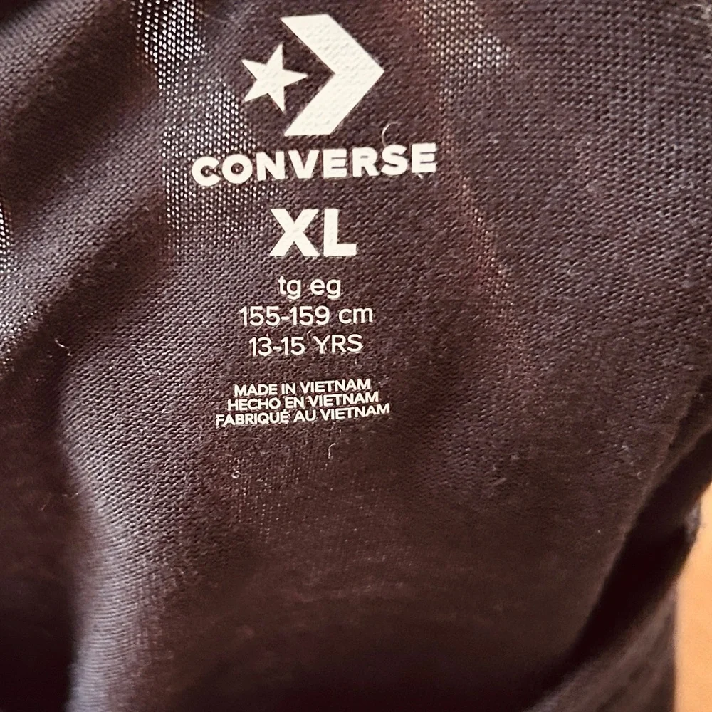 Converse Girls Black Long Sleeve Front Tie Graphic Logo Top 12/14 XL